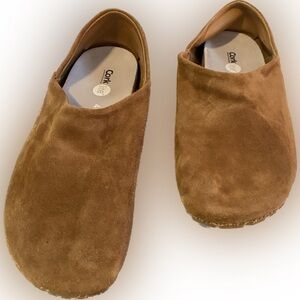 OTZ cork sole tan suede flat shoe.